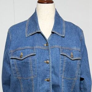 Vintage Mainstreet Blues Denim Jacket Womens 20W Blue Y2K Stretch Button Front